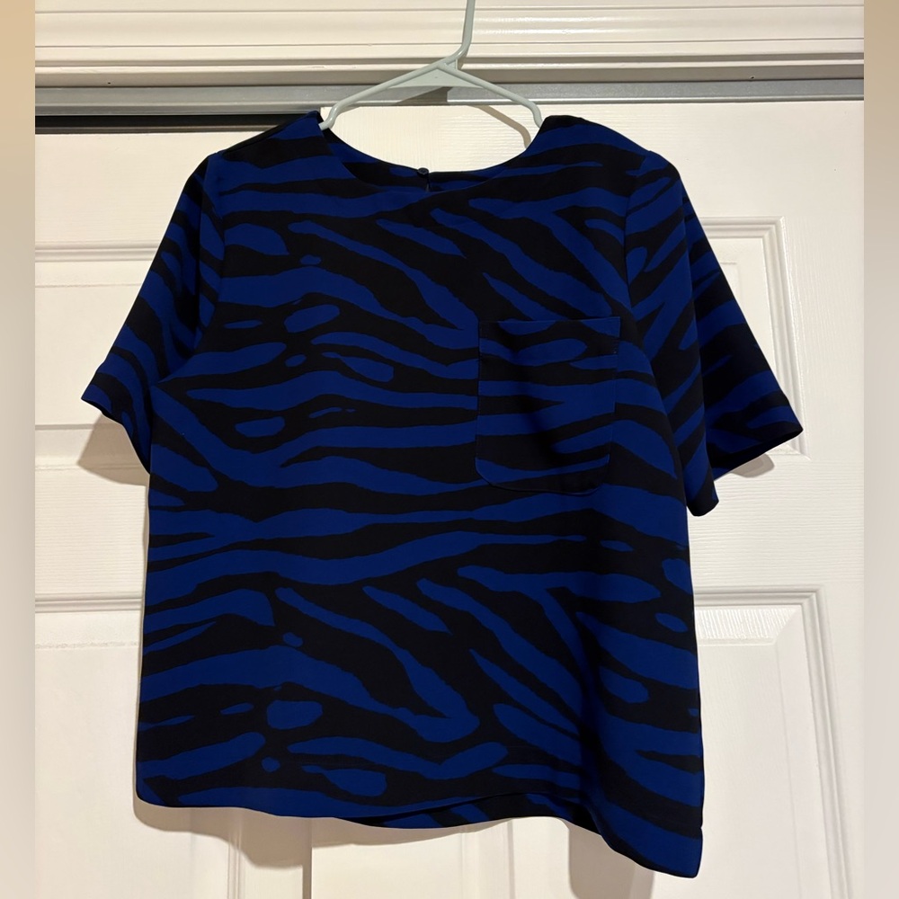 LOFT Blue and Black Zebra Print Top
